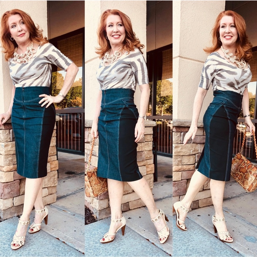 Diane von Fürstenberg, sexy denim pencil skirt with stretch-LIKE NEW! - Picture 3 of 15